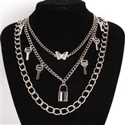 samll diamond butterfly necklace woman  brief all-Purpose key pendant clavicle chain multilayer necklace set