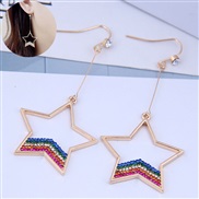 fine  Korean style fashion fineOL colorful diamond Five-pointed star  personality earrings
