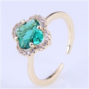 Korean style fashion gold plated embed Zirconium four clover personality opening ring