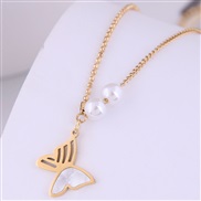 ( gold ) fine Korean style fashion concise sweet concise butterfly Pearl personality titanium steel woman necklace