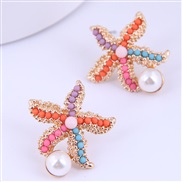 fine  Korean style fashion concise starfish color beads temperament personality ear stud