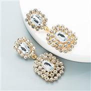( white)ins occidental style wind square glass diamond fully-jewelled earrings fashion temperament Earring geometry ear 