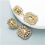 (Coffee )ins occidental style wind square glass diamond fully-jewelled earrings fashion temperament arring geometry ear 