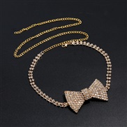 ( Gold)occidental style exaggerating trend diamond bow necklace woman ins embed fully-jewelled Alloy chain clavicle neck