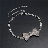 ( Silver)occidental style exaggerating trend diamond bow necklace woman ins embed fully-jewelled Alloy chain clavicle ne