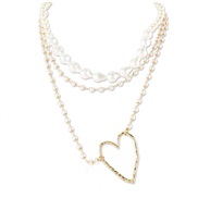 ( Gold)Korean style sweet fashion wind Pearl multilayer necklace  occidental style Alloy heart-shaped pendant