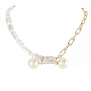 ( Gold)occidental style fashion Pearl chain splice necklace ins wind temperament chain