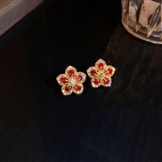 ( Silver needle Red wine)silver diamond color flowers beads ear stud retro samll earrings petal fashion Earring