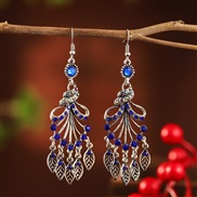 (DC  sapphire blue )  long style tassel leaves earring woman  occidental style exaggerating fashion earrings  bride arri