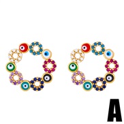 (A)occidental style fashion creative eyes earrings personality color enamel zircon ear stud womanery