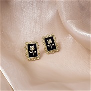 (E  / blackB)silver retro fashion samll lovely earrings enamel rose ear stud woman