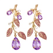 (purple)UR new tree fully-jewelled ear stud occidental style fashion big glass diamond