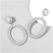 ( Silver)occidental style brief fashion Alloy diamond glass diamond Round geometry earrings women super arringearrings