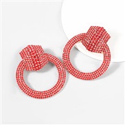 ( red)occidental style retro exaggerating Alloy diamond Rhinestone fully-jewelled Round earrings women fashion Earringea