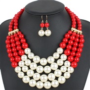 ( red) multilayer multicolor Pearl necklace  occidental style exaggerating fashion personality creative style women clav