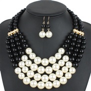 ( black) multilayer multicolor Pearl necklace  occidental style exaggerating fashion personality creative style women cl