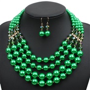 ( green)  occidental style exaggerating multilayer Pearl necklace earrings set fashion personality