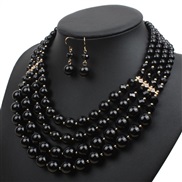 ( black)  occidental style exaggerating multilayer Pearl necklace earrings set fashion personality
