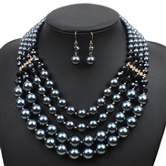 ( gun black)  occidental style exaggerating multilayer Pearl necklace earrings set fashion personality