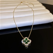( necklace green)Korea brief temperament color crystal diamond petal necklace elegant fashion atmospheric chain clavicle