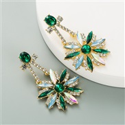 ( green)ins occidental style temperament fashion color Rhinestone series flowers earrings  Alloy diamond silver trend ea