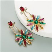 ( Color)ins occidental style temperament fashion color Rhinestone series flowers earrings  Alloy diamond silver trend ea