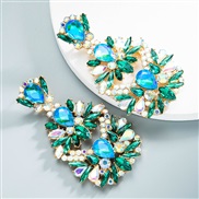 ( green)earrings Alloy embed Rhinestone flowers earrings woman occidental style exaggerating arring