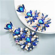 ( blue)earrings Alloy embed Rhinestone flowers earrings woman occidental style exaggerating arring