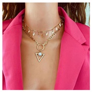 ( Gold)occidental style Alloy geometry pendant multilayer necklace  creative retro brief clavicle chain