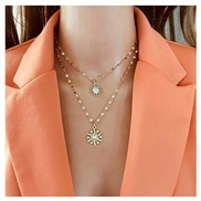 ( Gold)occidental style brief wind Alloy sun flower pendant necklacehain necklace  fashion multilayer
