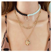 ( Gold)occidental style  fashion brief multilayer Pearl chain  Alloy eyes pendant necklace woman