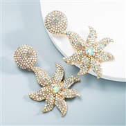(ABgold )occidental style fashion personality Alloy embed fully-jewelled Rhinestone flowers earrings woman Korea tempera