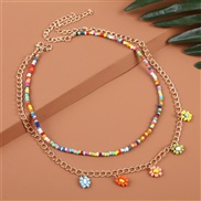 ( Color)Bohemia handmade weave beads flowers multilayer necklace occidental style ins creative trend chain
