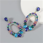 ( Blue color)Korea big Alloy Acrylic diamond glass diamond earrings woman occidental style super temperament Earring