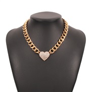 ( Gold)occidental style exaggerating chain chain  diamond geometry love fashion necklace Street Snap