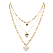 ( Gold)occidental style brief wind necklace ecklace   retro Alloy heart-shaped pendant multilayer