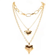 ( Gold)occidental style retro Alloy Peach heart pendant chain multilayer  fashion Street Snap necklace woman