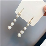 (Pearl )D Ladies Pearl long style earrings temperament beads woman diamond zircon sweet bow Earring