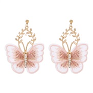 ( Pink)occidental style  creative wind butterfly earrings super temperament Alloy lace arring
