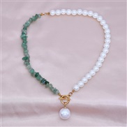 ( green)occidental style crystal gravel clavicle chain Pearl pendant necklace woman multicolor splice Pearl necklace