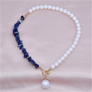 ( blue)occidental style crystal gravel clavicle chain Pearl pendant necklace woman multicolor splice Pearl necklace