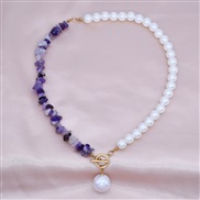 (purple)occidental style crystal gravel clavicle chain Pearl pendant necklace woman multicolor splice Pearl necklace