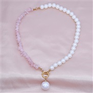 ( Pink)occidental style crystal gravel clavicle chain Pearl pendant necklace woman multicolor splice Pearl necklace