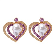 (purple) occidental style  temperament retro love hollow textured mosaic Pearl woman Earring