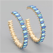 ( blue)fashion colorful diamond series Alloy diamond geometry Rhinestone circle earrings woman occidental style arringea
