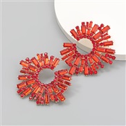 ( red)occidental style Alloy diamond Rhinestone sun flower earrings woman super arringearrings