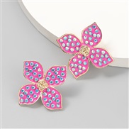 ( rose Red)ins wind Korean style Alloy enamel diamond flowers ear stud flowers earrings woman occidental style retro arr