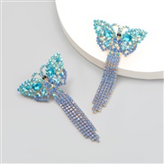 ( blue)fashion colorful diamond series Alloy diamond Rhinestone butterfly tassel earrings woman occidental style arringe