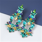 ( green)fashion colorful diamond series Alloy diamond Rhinestone tree flowers geometry earrings woman occidental style e