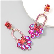 ( red)fashion colorful diamond series Alloy diamond Rhinestone geometry flowers fully-jewelled earrings woman occidental